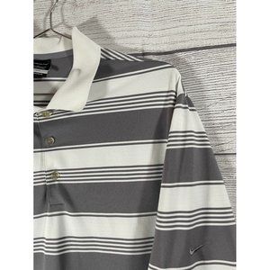 Nike Golf Dri-Fit Men's XL Grey/White Stripe Logo Polo Shirt